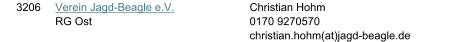 3206 Verein Jagd-Beagle e.V. RG Ost Christian Hohm 0170 9270570 christian.hohm(at)jagd-beagle.de
